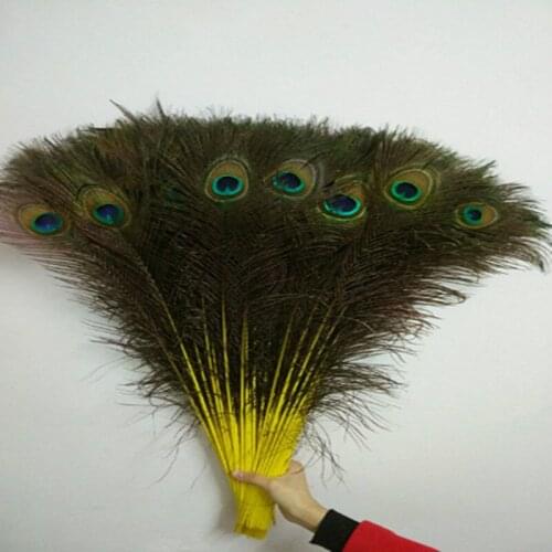 Free shipping 50 PCS yellow natural peacock feather eye 28-32"/70-80cm DIY jewelry decoration / Christmas / Halloween Decoration