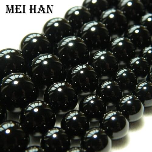 Freeshipping Meihan 4mm & 6mm & 8mm & 10mm & 12mm natural black agate smooth round Loose beads for jewelry making design or DIY