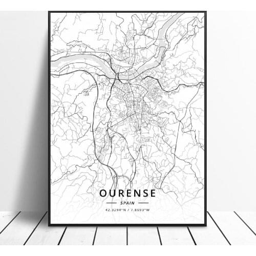 Bilbao Gijon Barcelona Valencia Algeciras Ourense Spain Canvas Art Living Room Map Painting Poster
