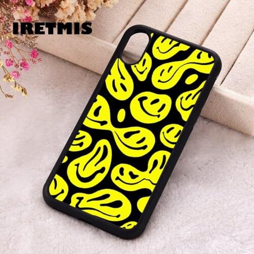 Iretmis 5 5S SE Phone Cover Case for iPhone 6 6S 7 8 Plus X Xs XR 11 12 Mini Pro Max Yellow Dripping Trippy Melting Smiley Face