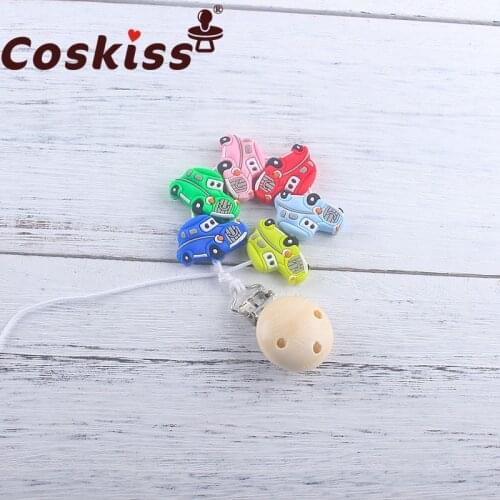 Coskiss 5pcs Silicone Car Beads Baby Cartoon Teething BPA Free For DIY Infant Pacifier Chain Clip Nursing Bracelet Toys