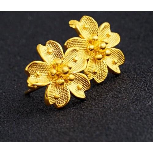 Flowers Earrings Yellow Gold Filled Womens Stud Earrings Simple Style Ear Jewelry