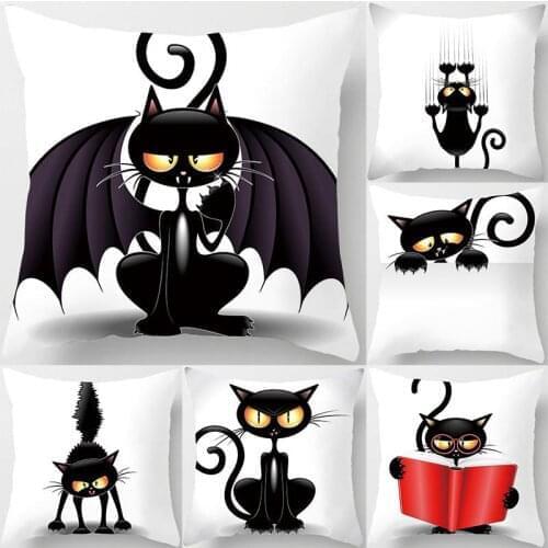 Halloween Demon Cat Throw Pillow Case Halloween Cat Decorative Pillowcase Halloween Cat Printing Pillow Case kussensloop ZT230