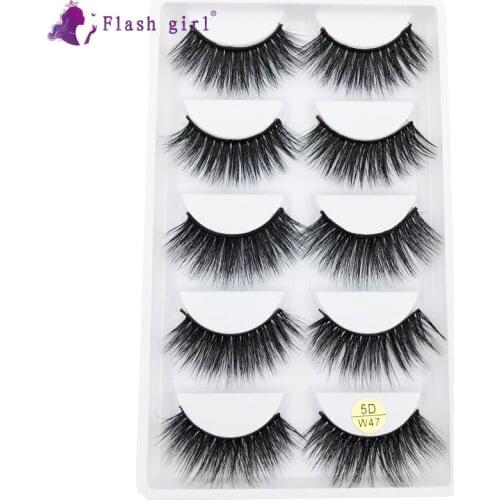 Flash Girl Wholesale Mink Eyelashes 5D-W47 Thick Handmade Full Strip Lashes Wispy Natural Soft False Eyelash Makeup Tools