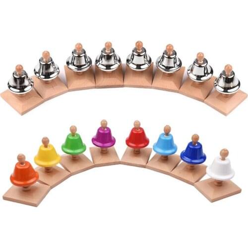 8 Notes Diatonic Hand Bells 8pcs Handbell Hand Bells Desk Bells with 2 Mallets Education Percussion Instrument Birthday Gift
