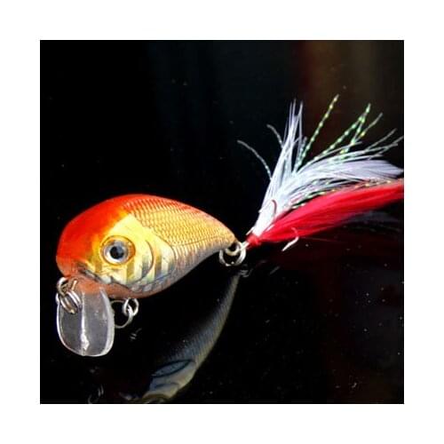 Short tongue fishing crankbaits lure with feather 40mm/6.6g artificial hard lure painted crankbaits with treble hook