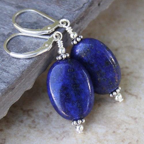 Beautiful 13x18mm Indigo Lapis lazuli Sterling Silver Dangle Earrings