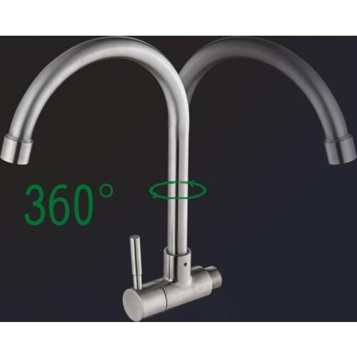 Kitchen Faucet G1/2 304 Stainless Steel Wall Mounted Style Sink Single Cold Water Mixer Faucet Balcony Mop Pool 360 Rotation Tap