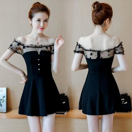 Summer Vintage Black Lace Club Dresses 2021 Korean Plus Size Boho Sexy Mini Sundress Elegant Women Bodycon Short Sleeve Vestidos