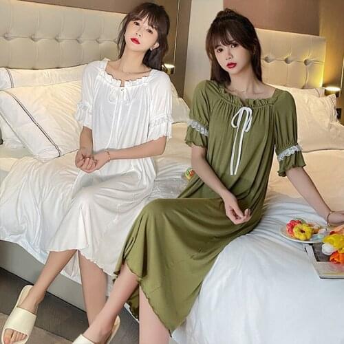 Sweet Princess Short Sleeve Modal Nightgowns for Women 2021 Summer Loose Long Dress Sleepwear Night Dress Nightdress Home Nighty