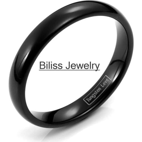 Fashion 4mm Black High Polished Plain Dome Tungsten Carbide Rings for Women Men Party Engagement Anniversary Ring Jewelry Gift