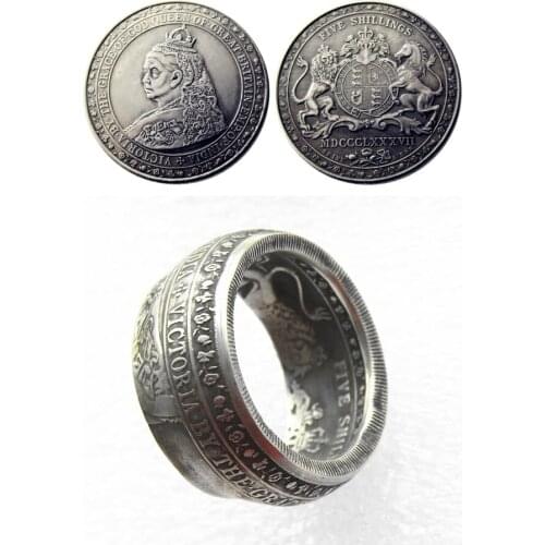 Handmake Ring Coin By UK(10)United Kingdom 1887 One Crown Victoria Pattern ‘Head’ Silver Plated Coin In Sizes 8-16