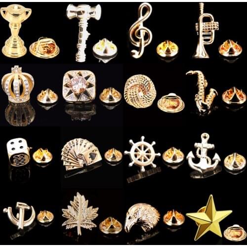 Mens Brooch Pin Gold Metal Custom Cool Crown Brooches Bag Lapel Pin Cartoon Sax Badge Jewelry Gift for Friends