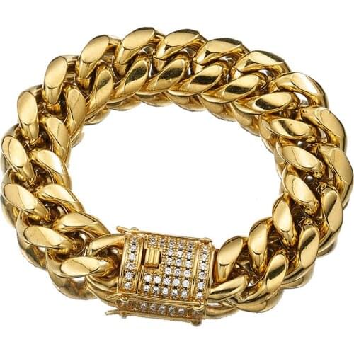 8/10/12/14/16/18mm CZ Zircon Stone Pave Stainless Steel Cuban Miami Chain & Link Bracelets for Male Boys Hip Hop Rock Jewelry