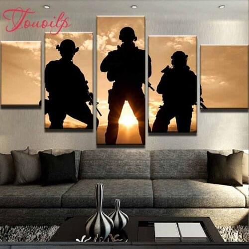 TOUOILP 5 Pieces Sunset soldier 5d Diamond Painting Cross Stitch icon 5d Diamond Embroidery for children diamond Mosaic pattern