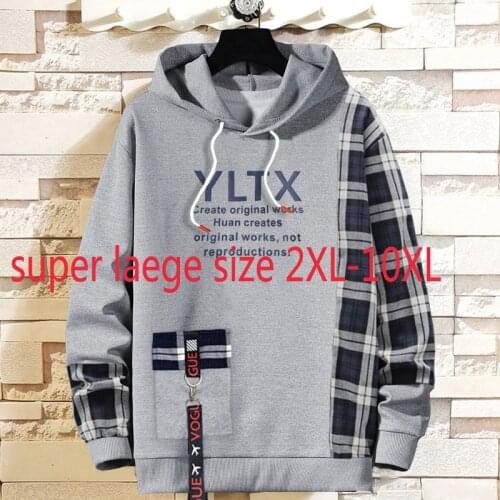 New Arrival Mens Autumn Cotton Super Large Autumn Loose Casual Hoodie Plaid Plus Size 2XL 3XL 4XL 5XL 6XL 7XL 8XL 9XL 10XL
