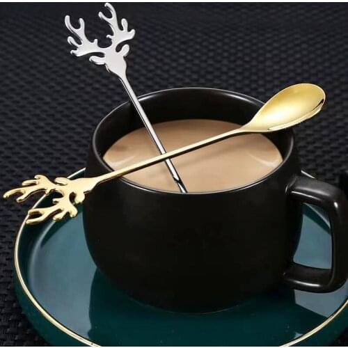 Creative Antlers Shape Spoon Stainless Steel Coffee Spoon Dessert Ice Spoon Christmas Antlers Tea Tiny Stirring Spoons