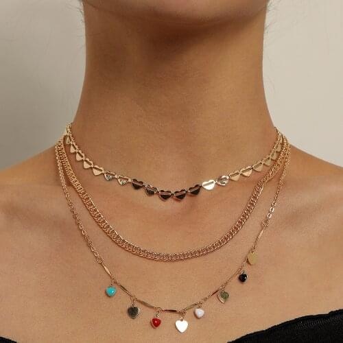 Alloy Heart Choker Necklace for Women Colorful Pendant Necklaces Female 2021 Fashion Jewelry Clavicle Chain Layered New