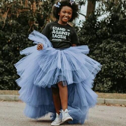 Puffy Skirts For Kids High Low Elastic Waistline Children Party Skirts Tiered Tulle Custom Made