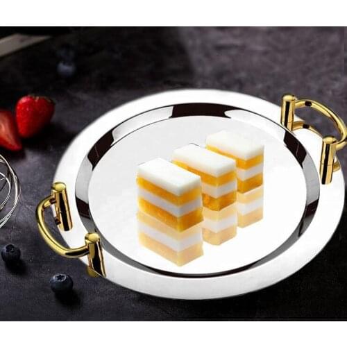 Golden double Ear oval stainless steel plate tray buffet candy fruit mirror Plate hotel restaurant grill wedding cute dish