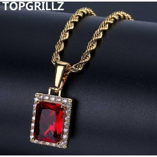 TOPGRILLZ Hip Hop Men Women Crystal Rhinestion Pendant Necklace Gold/Silver Color Micro Pave CZ Stone Choker Three Chain 60cm