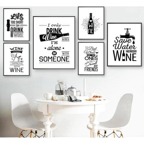 Wine Glass Canvas Painting Wall Art Pictures Modern Black And White Posters Prints Wall Picture For Bar Kitchen Home Decor TB14