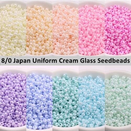 3mm Japan Glass Beads 8/0 Uniform Cream Round Spacer Glossy Seedbeads For DIY Craft Jewelry Making Garments Sewing Suppliers 10g
