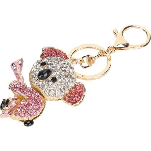Pearl beads garment bags for Keychain Koala Bear Alloy Rhinestone Gold Crystal Metal Pendant Small Gift(Pink) Garment