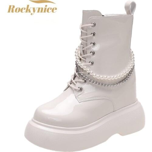 Women Platform Chelsea Boots Winter 2021 British Style Thick-soled Ankle Shoes Metal Chain Single Boots New Chunky Sneakers 10cm