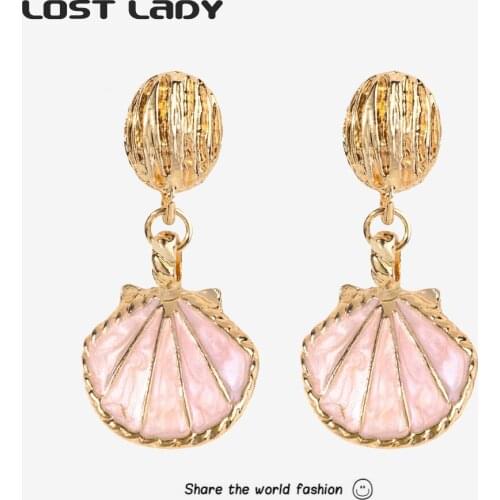 Lost Lady Vintage Shelll Pendants Drop Earrings Exaggerated Alloy Earrings For Women Party Jewelry Beach Accessories