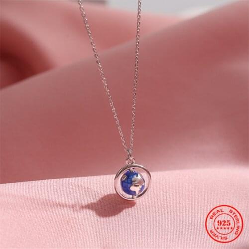 YIZIZAI New Korean version 100% 925 Sterling Silver Love Globe Pendant Necklace For Women Rotatable Exquisite Jewelry Gift