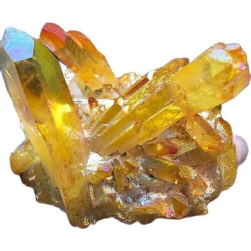 1PC New Yellow Plating Hole Crystal Quartz Sample Plating Crystal Cluster Decoration Gift Healing