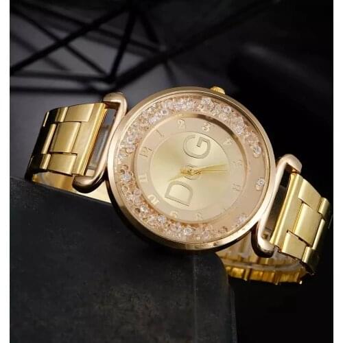 2021Fashion Ladies Golden Quicksand Rhinestone Creative All-steel Watch Luxury Brand DOG Outdoor Sports Quartz Watch Women Reloj