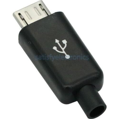 5PCS NEW Micro USB Male Plug Connectors DIY Kit Male Connector with Covers Black