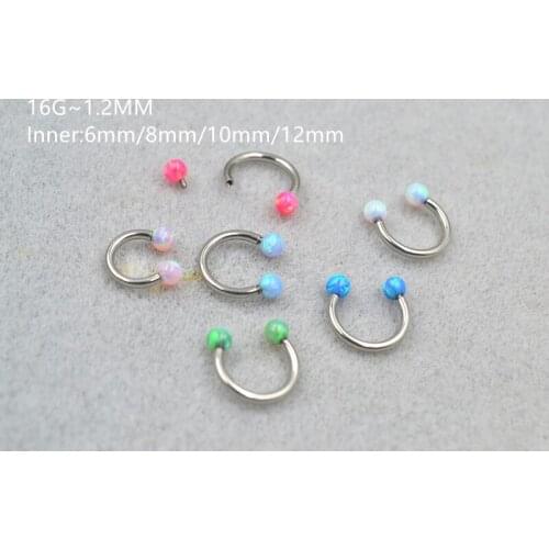 50pcs Surgical Steel Opal Stone Nose Septum Ring Eyebrow Bar Body Piercing Earring Ear Helix Diath Tragus ring 16GX6/8/10/12MM
