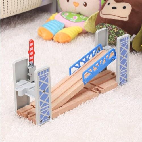 Wooden Fence Double Lift Bridge Bridge Overpass Wooden Train Tracks Railway Toys Set Accessories Overpass Model Kids Toys Gifts