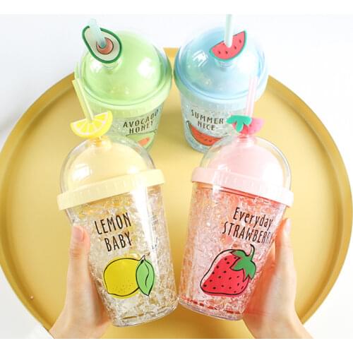 Creative Fruit Ice Cup Childrens Straw Cup Summer Cold Drink Juice Coffee Water Bottle Boys Girls Plastic Cups Novelty Gift