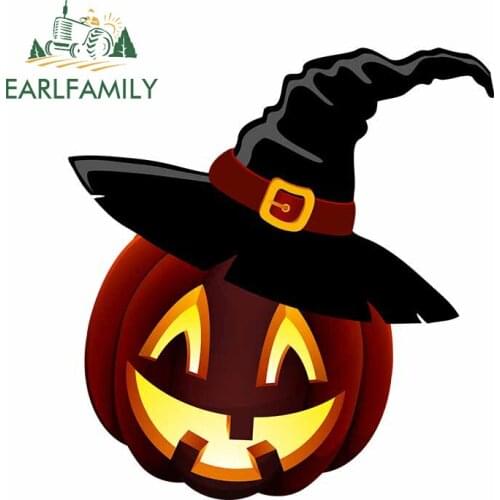 EARLFAMILY 13cm x 12.3cm for Pumpkin Witch Hat Halloween Decal Personality Laptop Car Stickers Bumper Personality RV Decoration