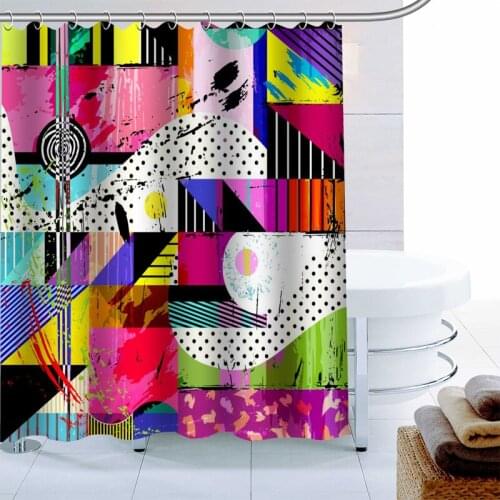 Custom Brush Strokes Geometric Backgrounds Shower Curtain Waterproof Bath Curtain Polyester Fabric Hook Bathroom Curtain Decor