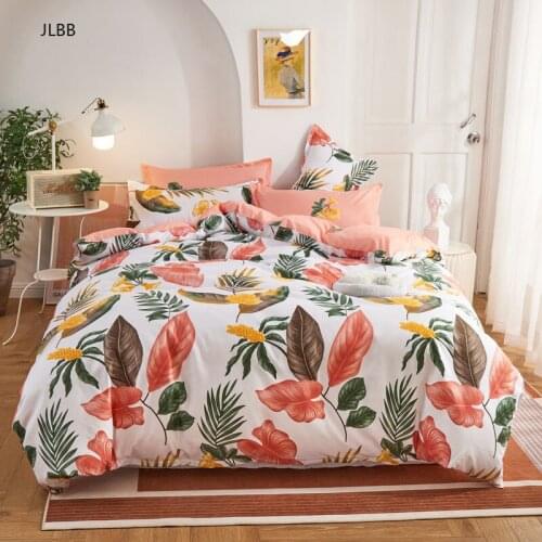 Nordic Leaf Print Bedding Set Modern Bed Linen Duvet Cover Set with Pillowcase Single Double Queen King Quilt Covers Bedclothes