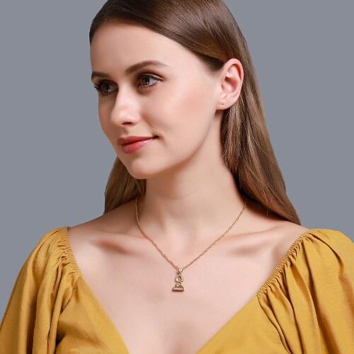 Buddha Pendant 3D White Rhinestone Golden Copper Monolayer Necklace for Women & Men