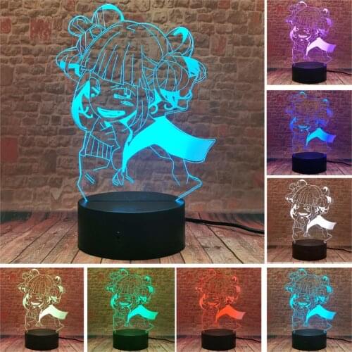 My Hero Academia Himiko Toga Anime Figure 3D Illusion LED Desk Nightlight Colorful Change Lamp MHA Model Toys KIDS