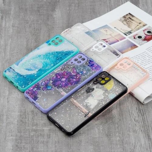 Soft Bumper Hard Acrylic Glitter Starry Sky Clear Shockproof Phone Case for Samsung Galaxy A12/M12 Phone Shell Cover