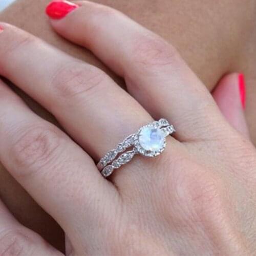 2019 New Temperament Silver Color Ring Set White Fire Opal Wedding Finger Ring Sets For Woman Fashion Bridal Ring Gifts