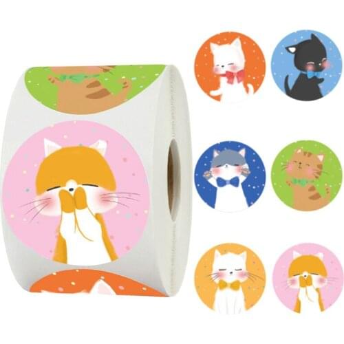 500 pcs/roll of 8 kinds of cartoon cat animal reward stickers, used for gifts diaries notebooks childrens stationery decoration