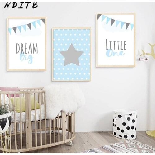 NDITB Pink Dream Big Stars Canvas Art Poster Nursery Prints Cartoon Minimalist Painting Nordic Boys Girls Living Room Decoration