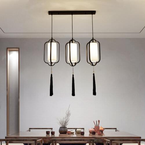 New Chinese Restaurant Chandelier Antique Modern Simple Three Head Restaurant Cloth Lighting Creative Iron Bar Teahouse Led Lamp