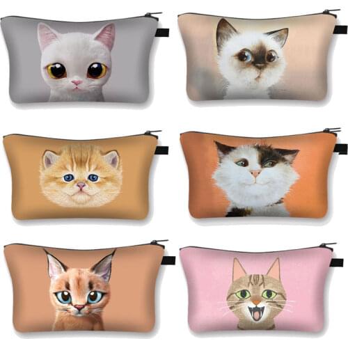 2021 New 3D Cat Print Makeup Bags Women Cosmetic Bag Pattern 3D Cartton neceser Cosmetics Pouch For Women Travel Make Up bag