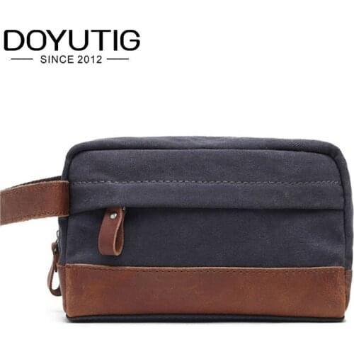 New Arrival Dark Blue Men Canvas Clutch Bags With Crazy Horse Leather Fashion Casual Messenger Bags For Male & Female Bags G027