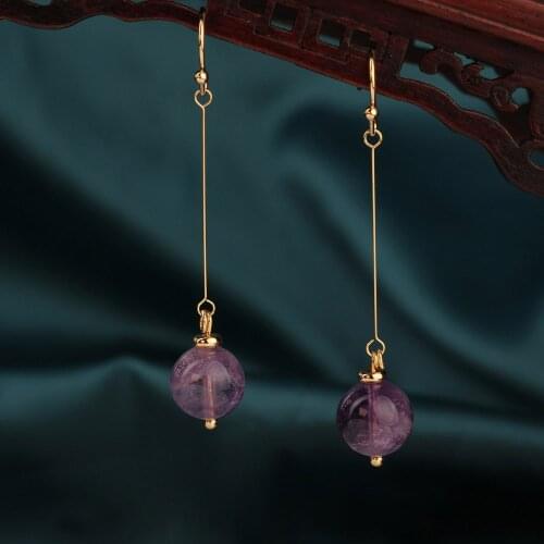 Original Vintage Purple crystal long earrings Ethnic Dangle Delicate and elegant Modern Female Jewelry for women